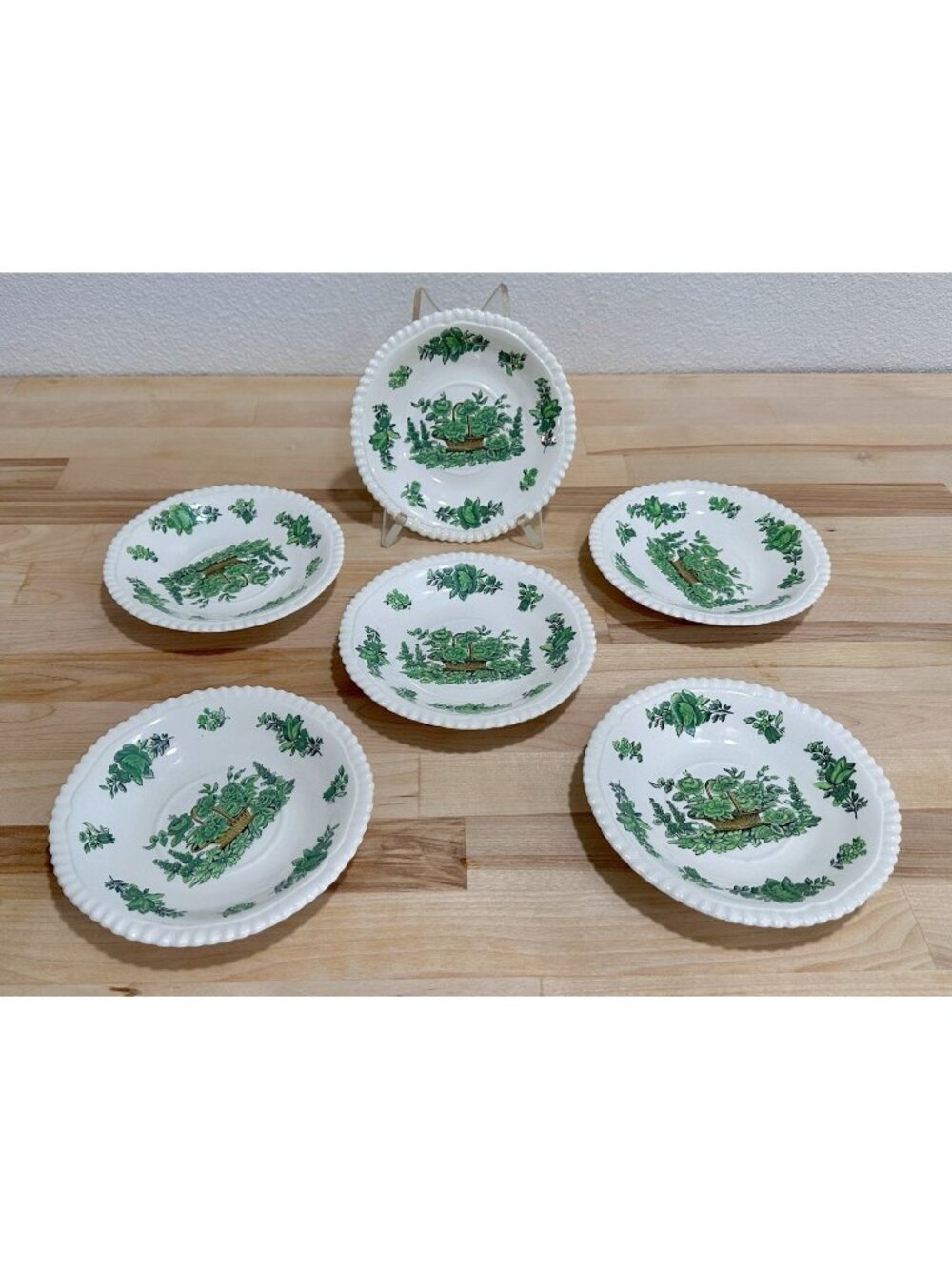 Vintage Copeland Spode Green Basket Salad Fruit Dessert Bowls Set Of 6, Pls READ